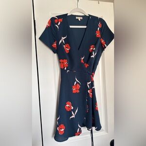 Floral Wrap Dress in Navy and Red